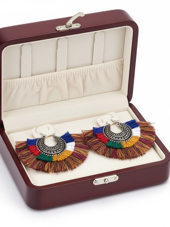 Fashion Jewelry Jewelry - Womens Silk Fringe Rocker Earrings Multi-Color